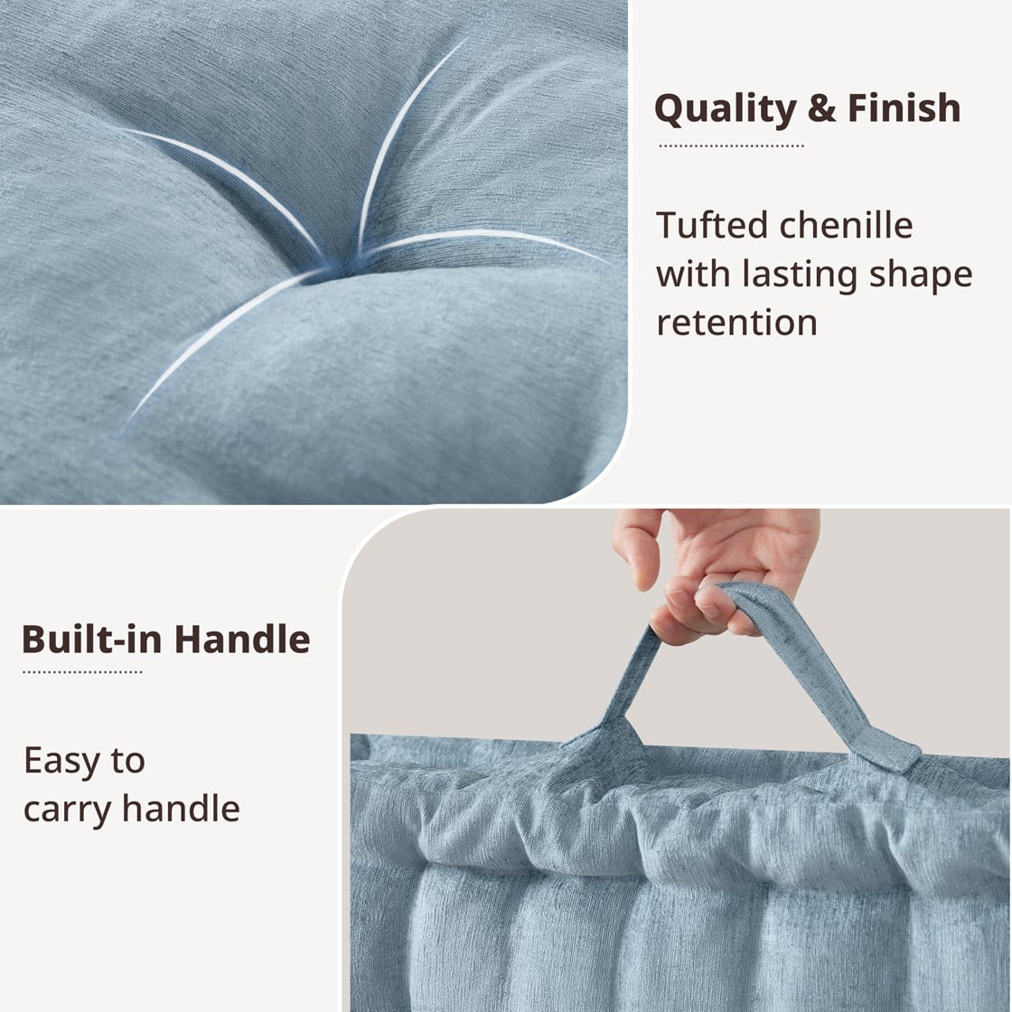 Tufted Floor Pillow for Seating, Square Meditation Cushion with Handle