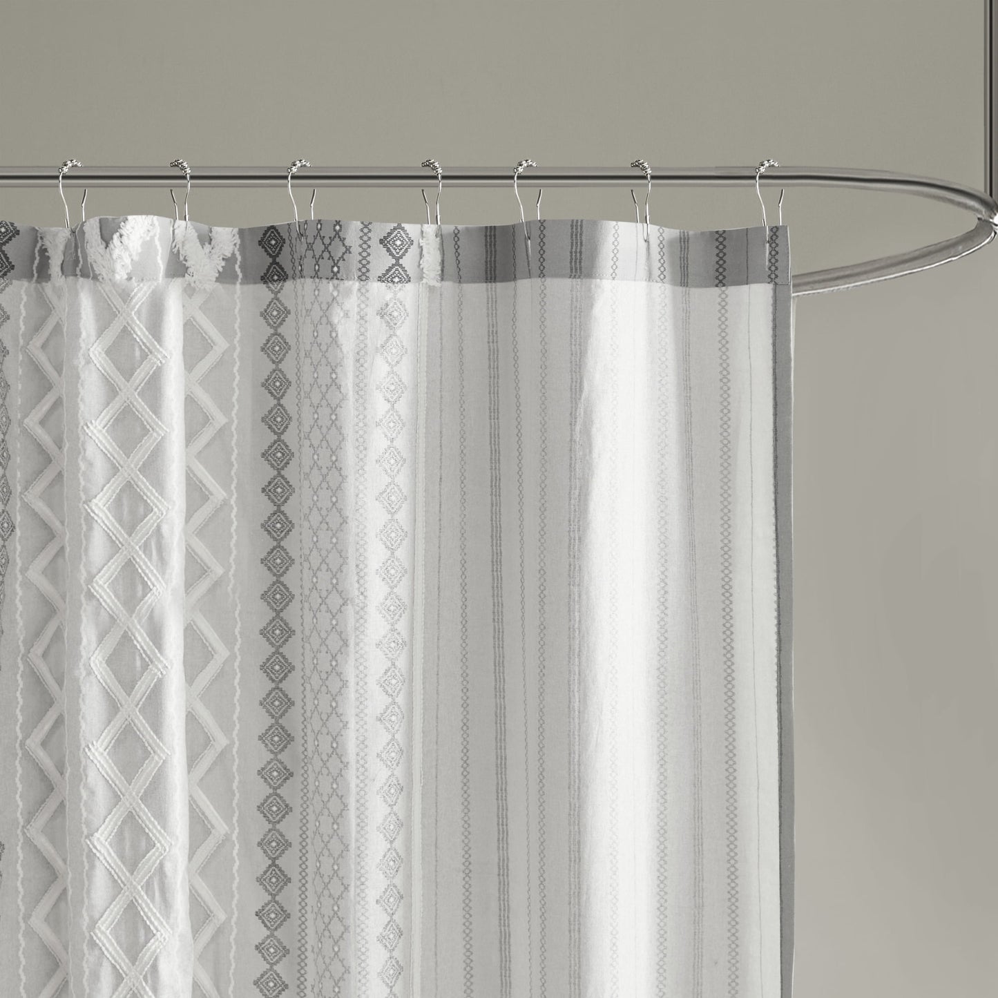 Aztec Printed Shower Curtains with Chenille Stripe Trim, Cotton Shower Curtain, 72" x 72"
