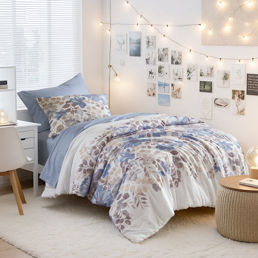 Microfiber Comforter Set, Watercolor Flora Print