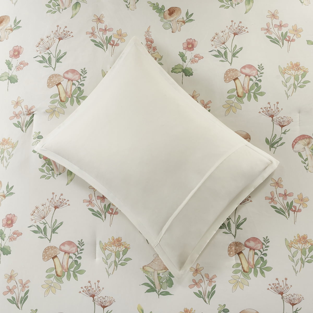 4 Piece Mushroom Garden Printed Bedding Set, Green Floral Comforter Set