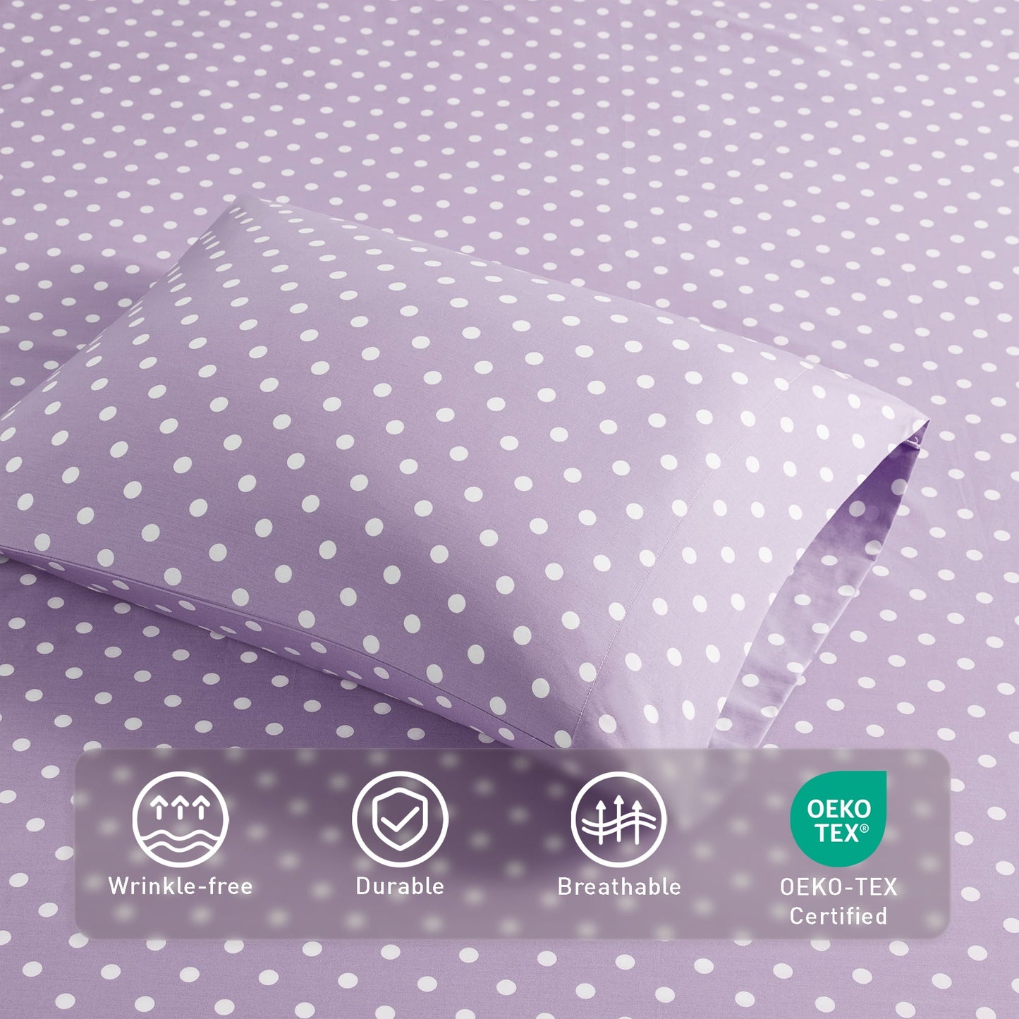 3-Piece Cotton Sheet Set Bed Sheets with Pillowcase Polka Dots Printed Sheet Bedding Sets for Kids
