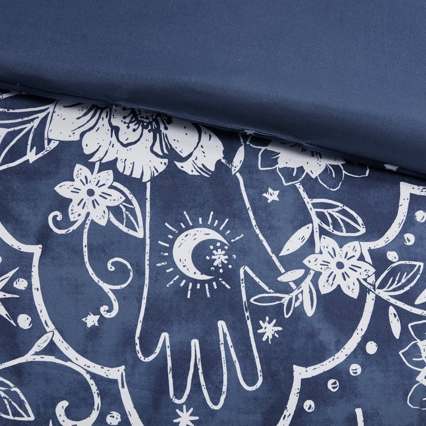4-Piece Polyester Fabric Printed Comforter Set in Navy