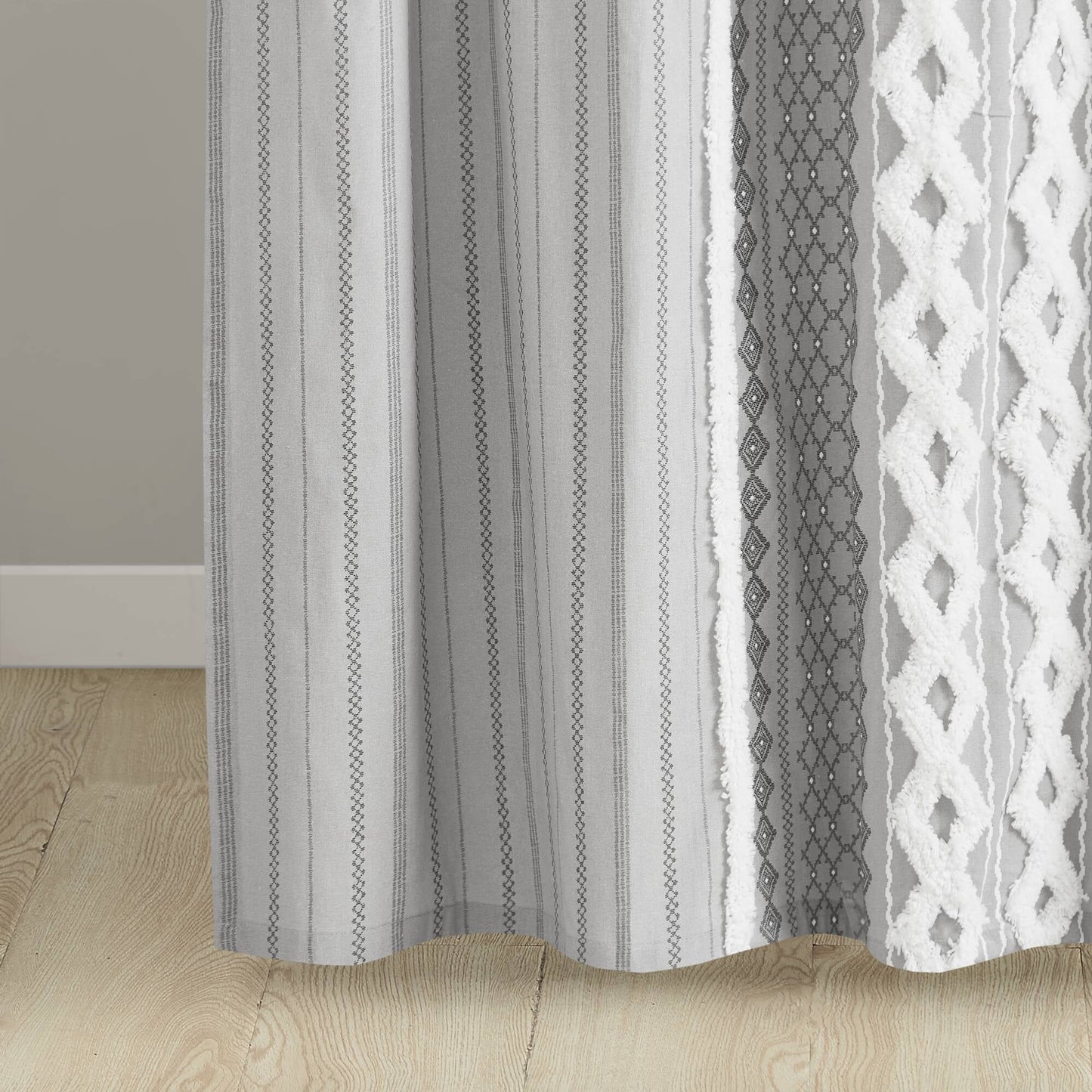 Aztec Printed Shower Curtains with Chenille Stripe Trim, Cotton Shower Curtain, 72" x 72"