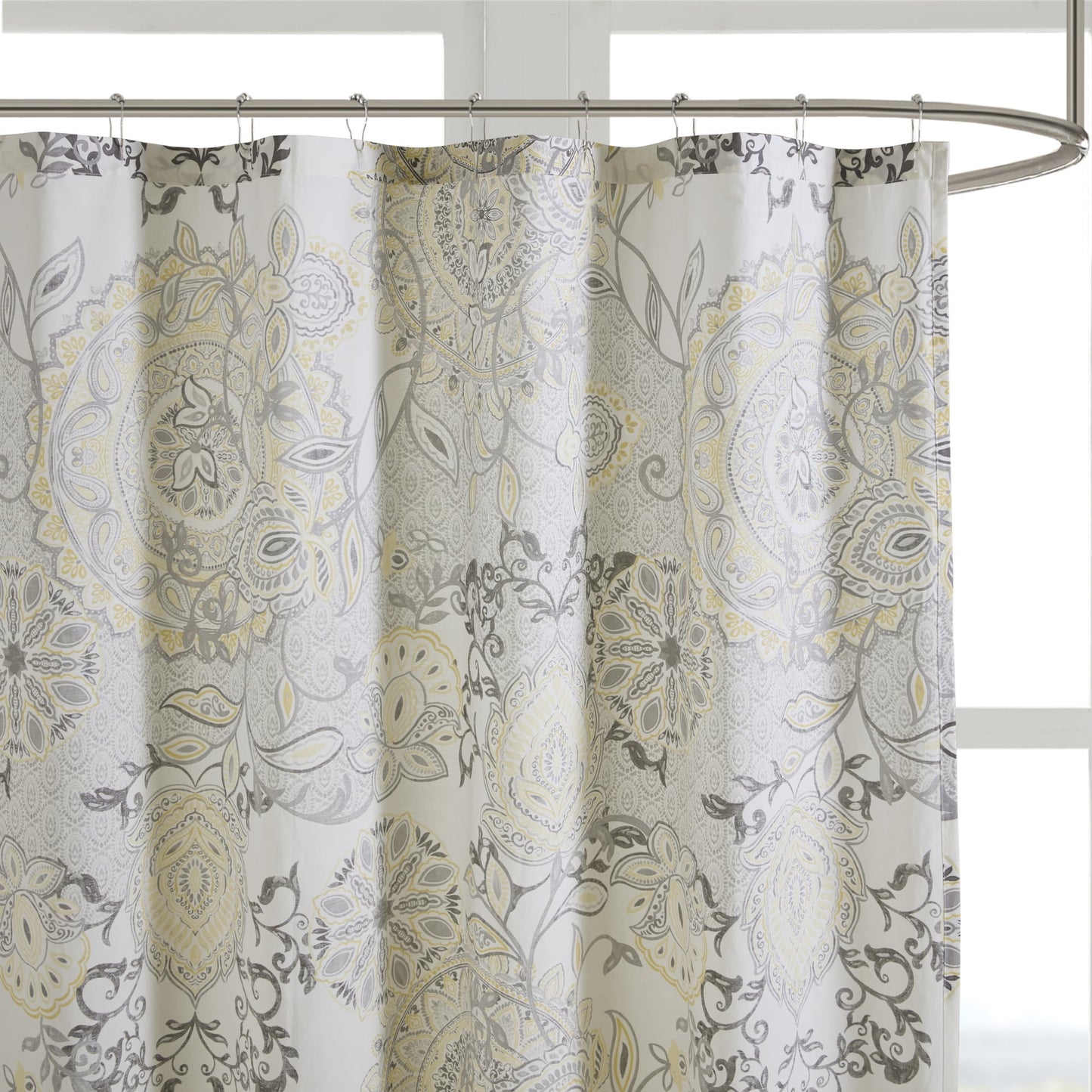 Shower Curtain Cotton Floral Shower Curtain Bohemian Bath Curtains Decor with 12 Button Holes