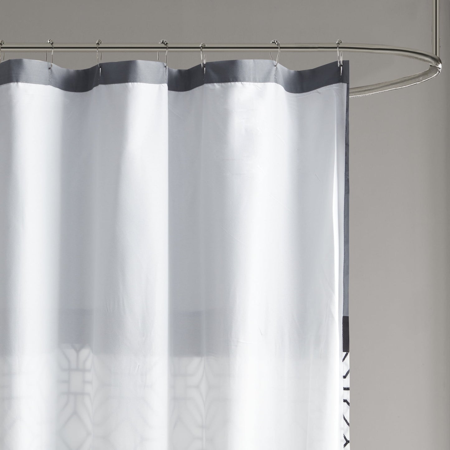 Embroidered Geometric Shower Curtain, Pintucked Pieced Pattern with Bold Color Blocking