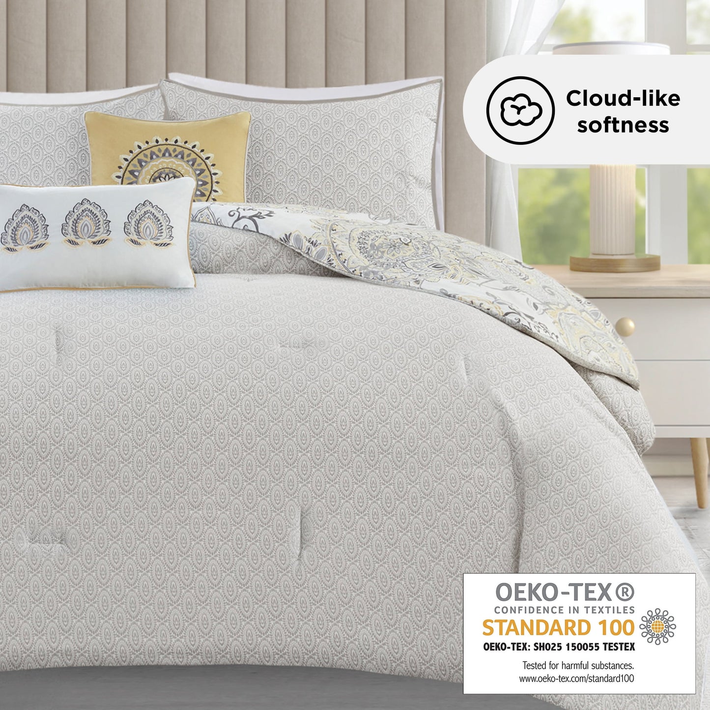 8pcs Reversible Floral Printed Comforter Set