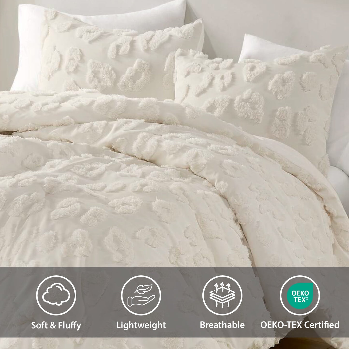 Comforter Set Animal Chenille 2pcs Bedding Set, Off-White
