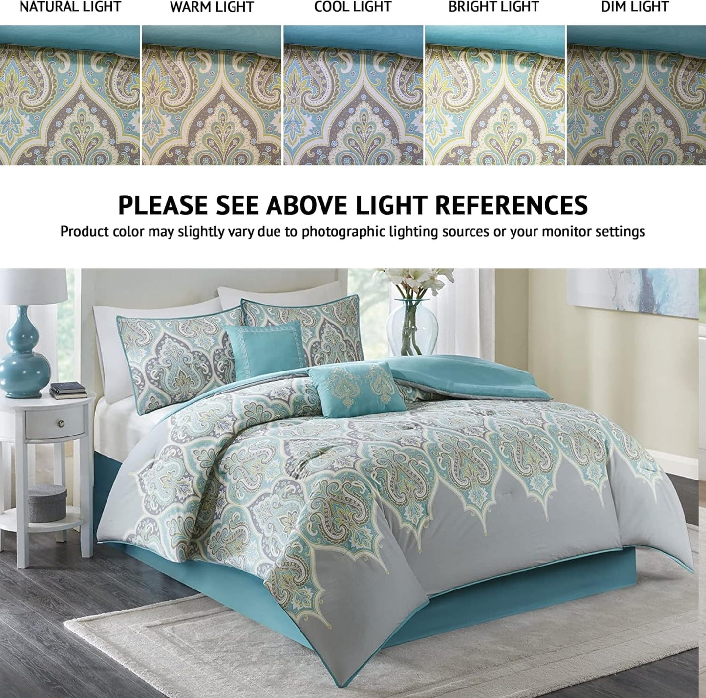 6 Piece Grey Cotton Printed Duvet Set