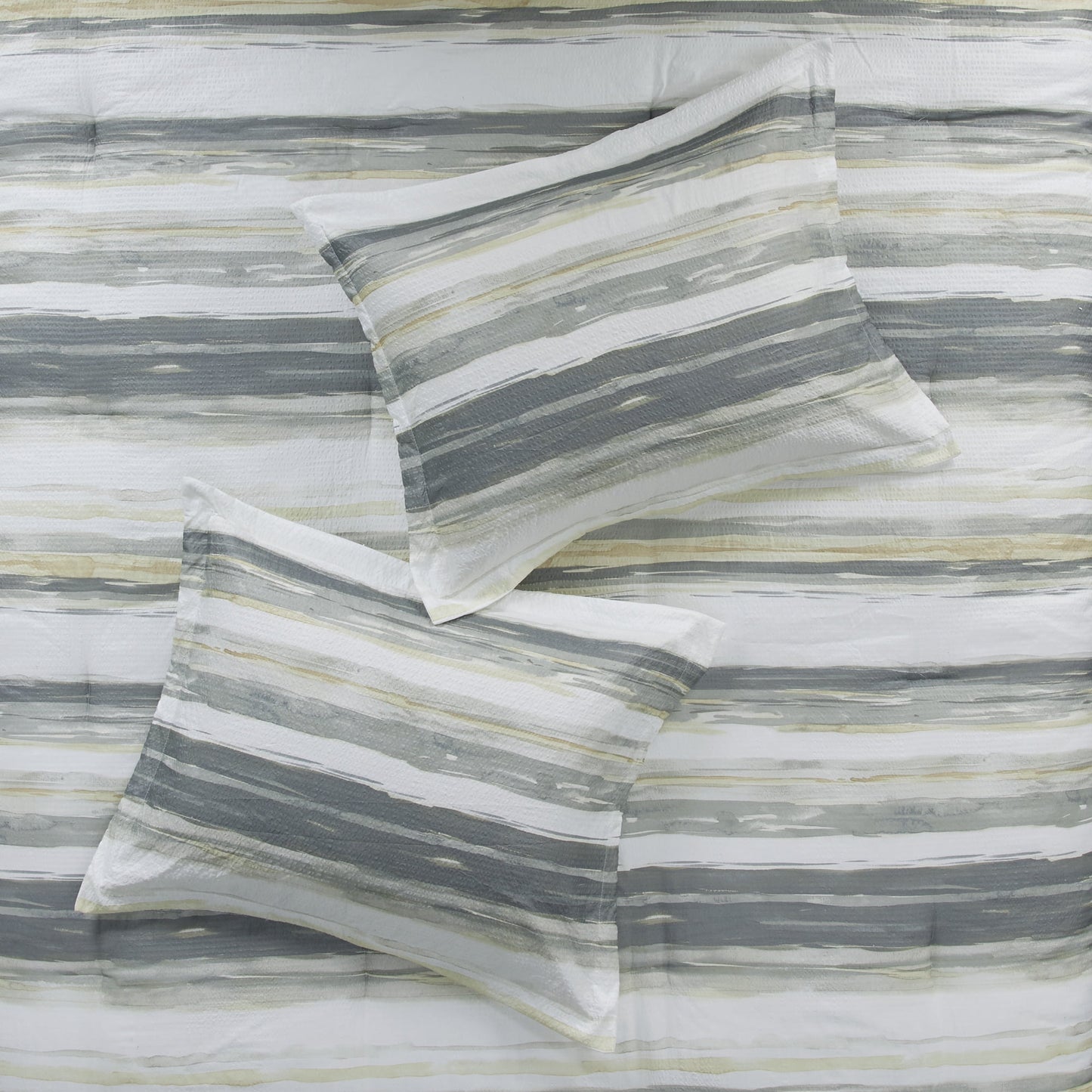 8 Piece Printed Seersucker Comforter and Quilt Set Collection, Yellow