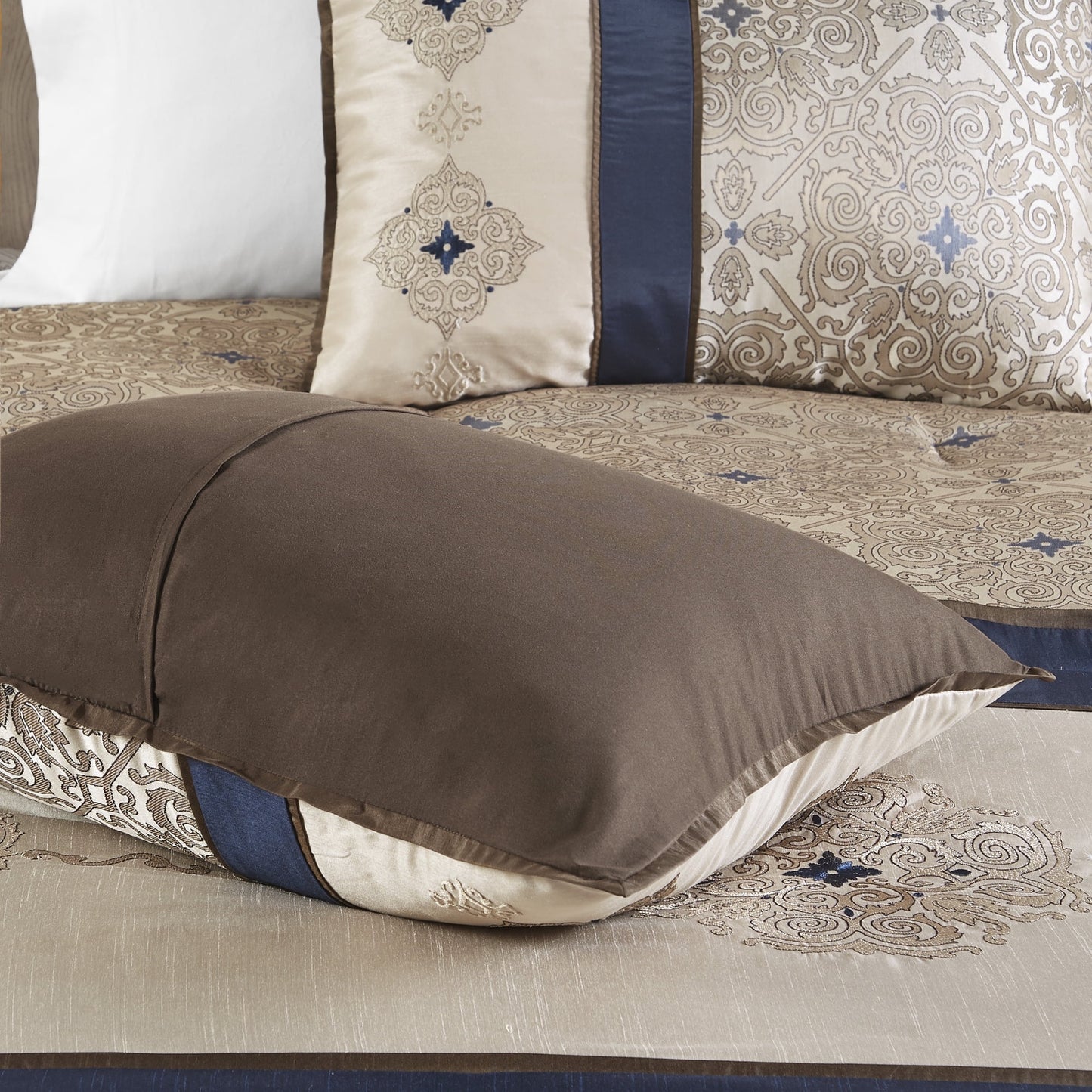 24 Piece Jacquard Comforter Set with Window Curtains, Moroccan-Inspired Bed in a Bag, Navy