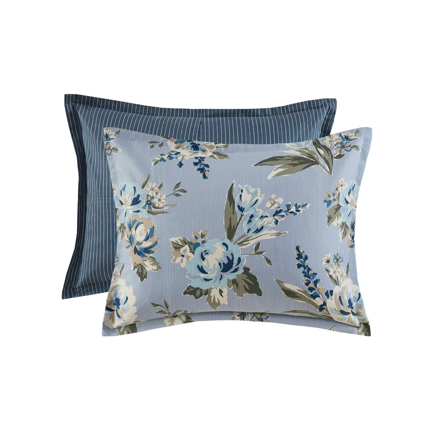 7 Piece Vintage Floral Reversible Comforter Set with Striped Reverse