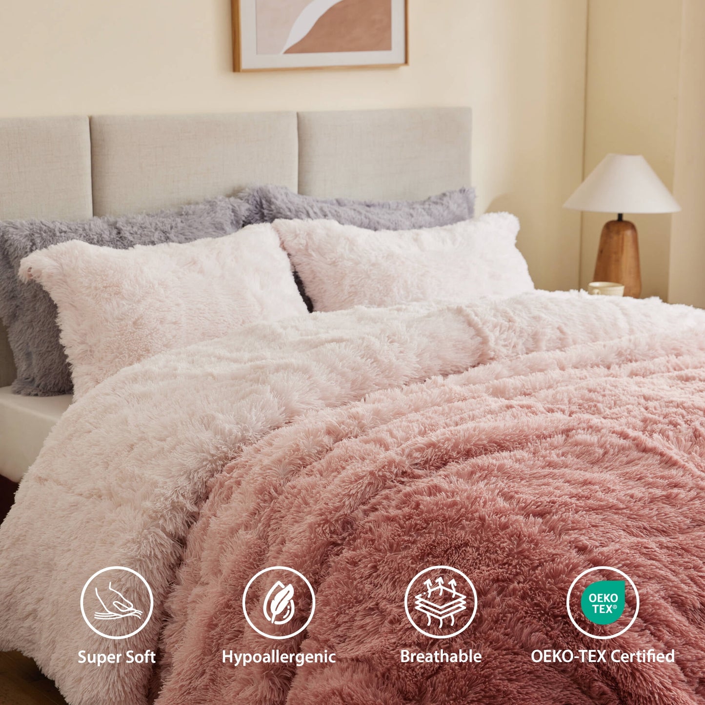 Ombre Shaggy Long Fur Comforter Mini Set