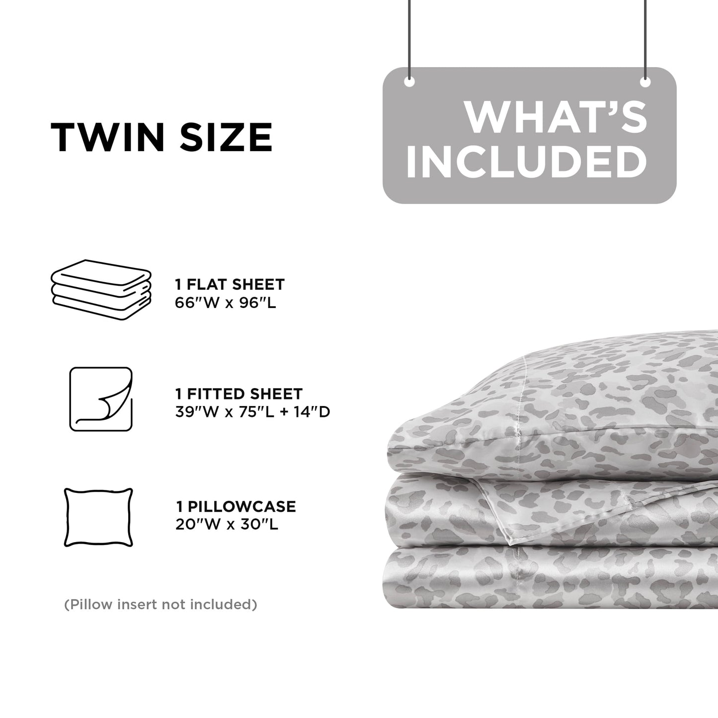 Printed Satin Bed Sheets, 3-Piece Luxury Silky Bedding Sets with Pillowcase