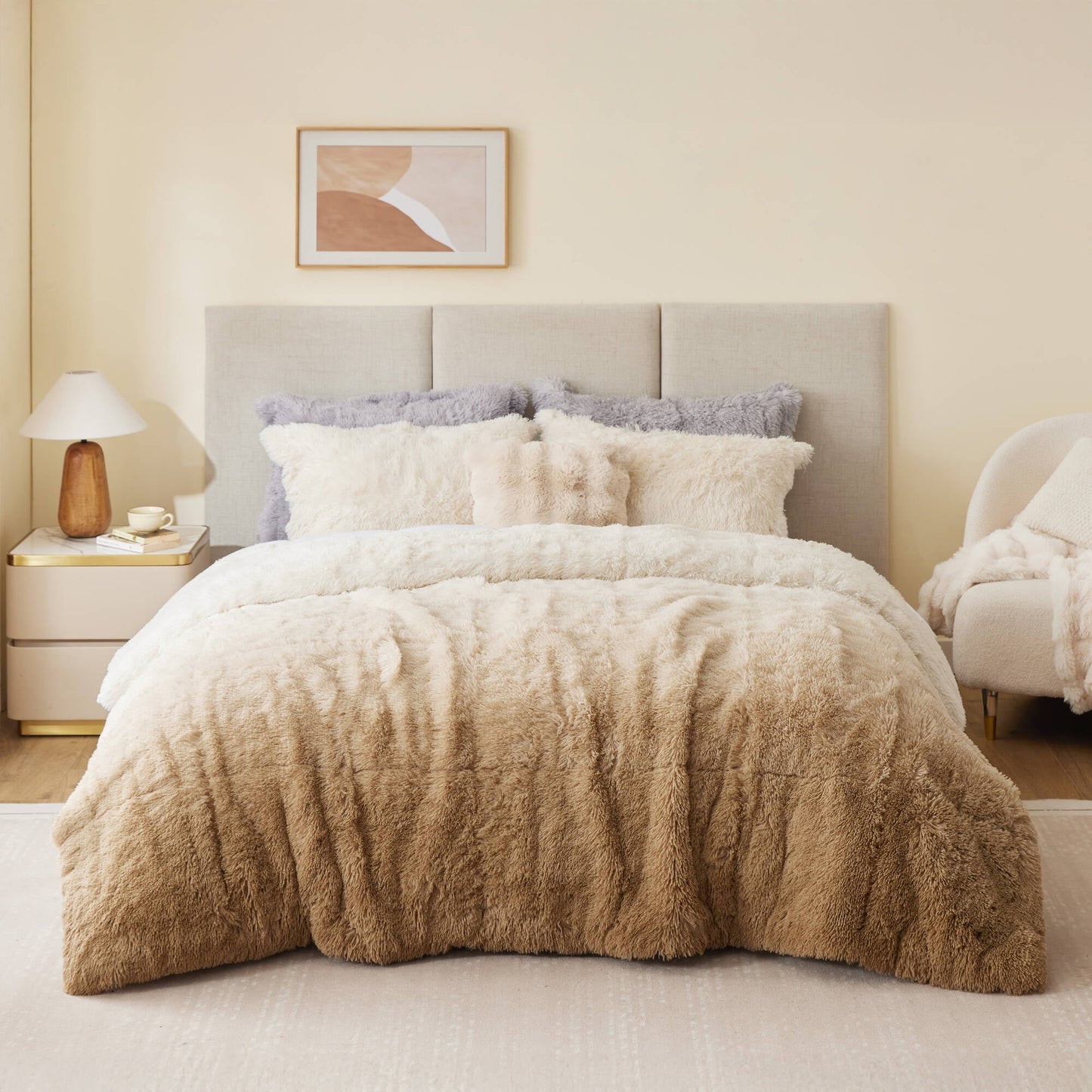 Ombre Shaggy Long Fur Comforter Mini Set