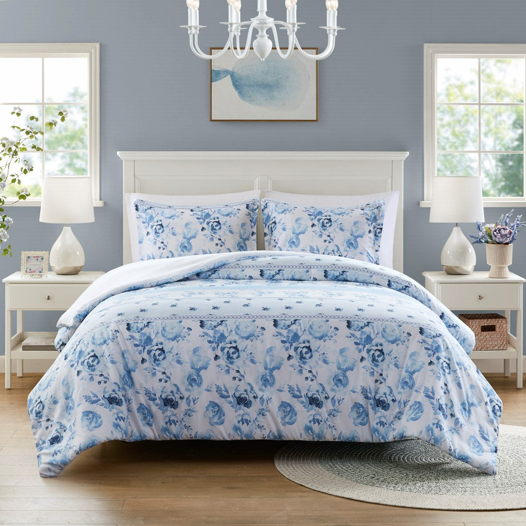 Floral Striped Duvet Cover Set
