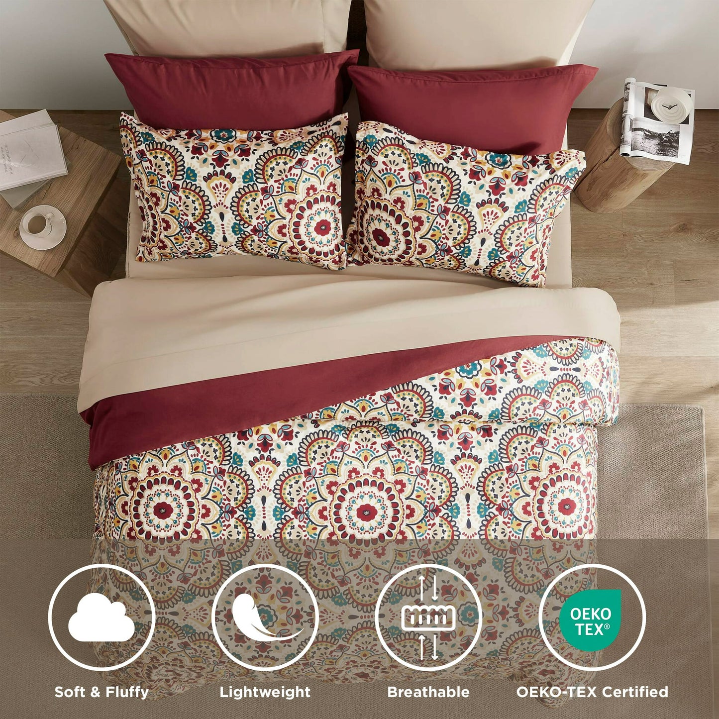 Bed in a Bag Bedding Comforter Set with Comforter, Flat Sheets, Fitted Sheets with Side Pockets for College Dorm