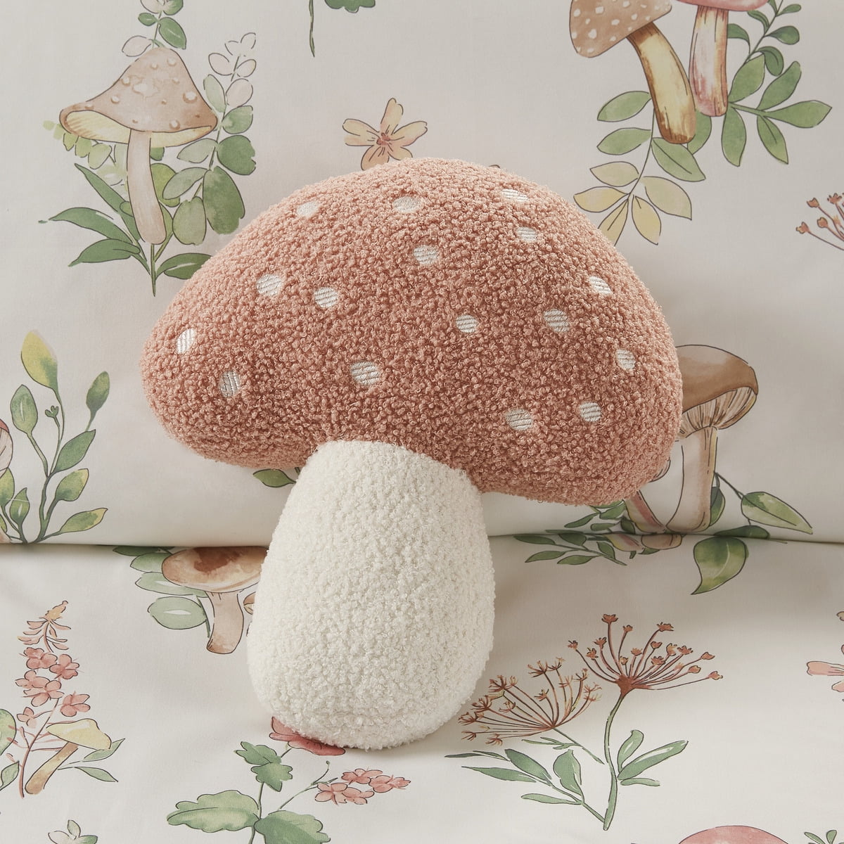 4 Piece Mushroom Garden Printed Bedding Set, Green Floral Comforter Set