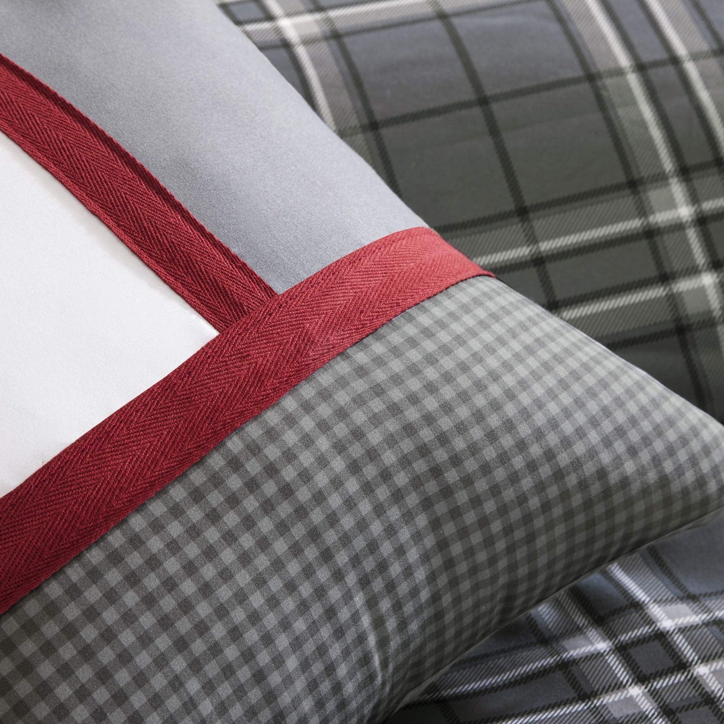 5-Piece Ultra Soft Grey Plaid Print All Season Comforter Set