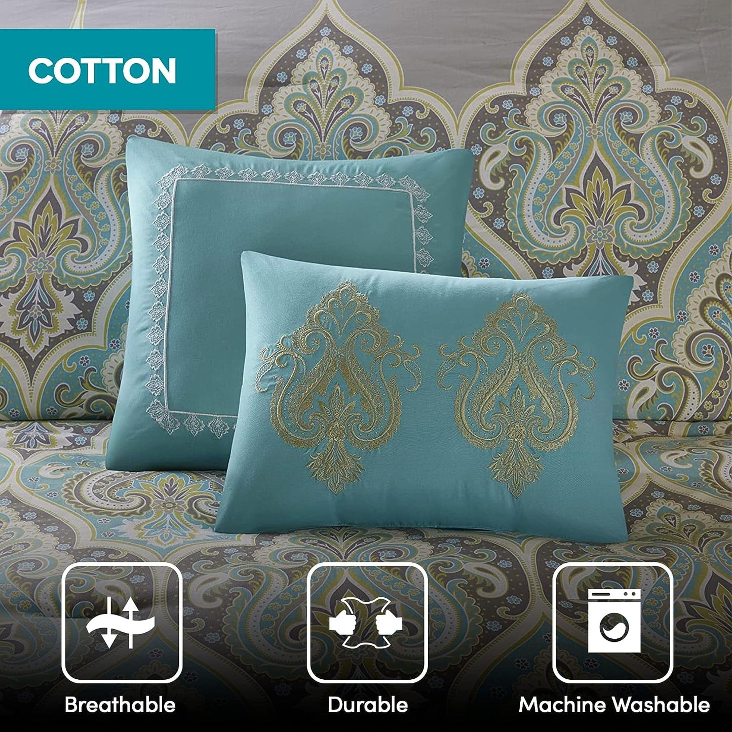 6 Piece Grey Cotton Printed Duvet Set