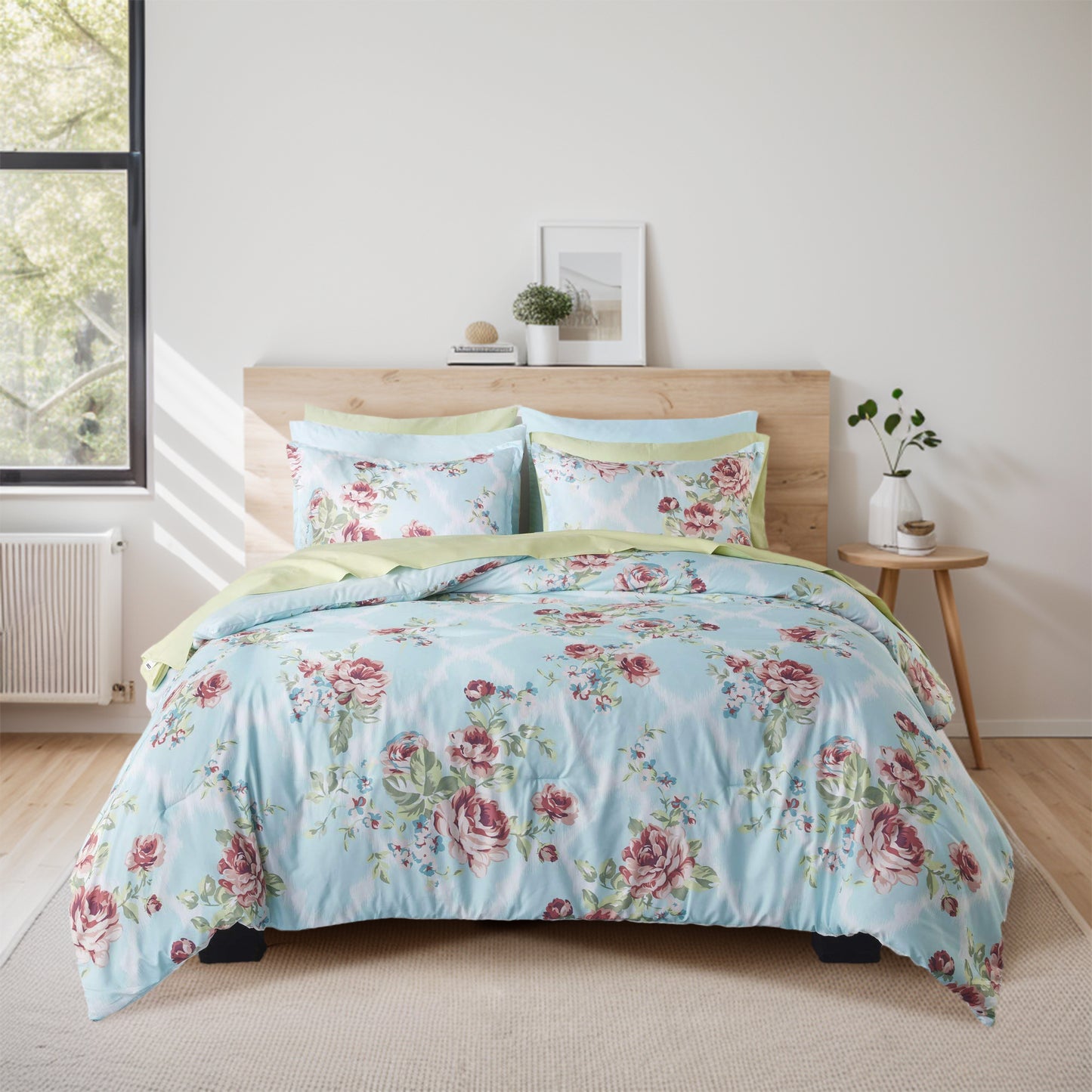 Floral Comforter Bedding Sets with Sheets and Side Pockets