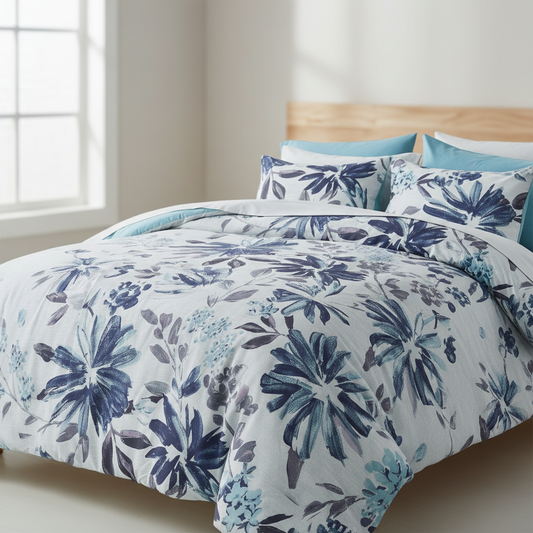 Modern All Season Bed in a Bag Comforter Set, Floral Print Bedding Set with Sheets and Pillowcases