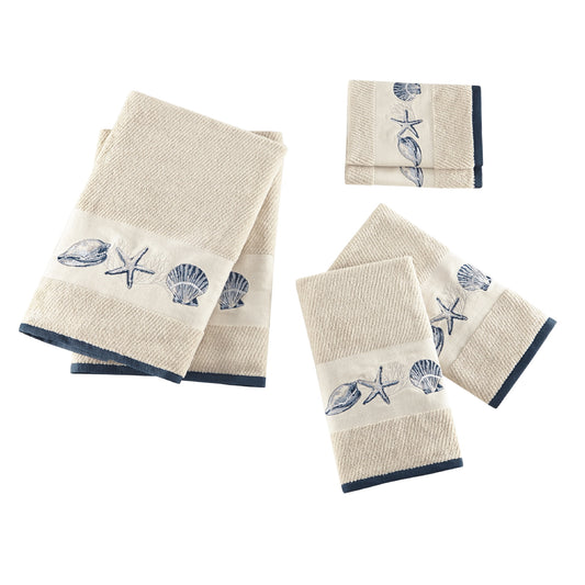 6-Piece Coastal Cotton Jacquard Towel Set w/ Embroidery