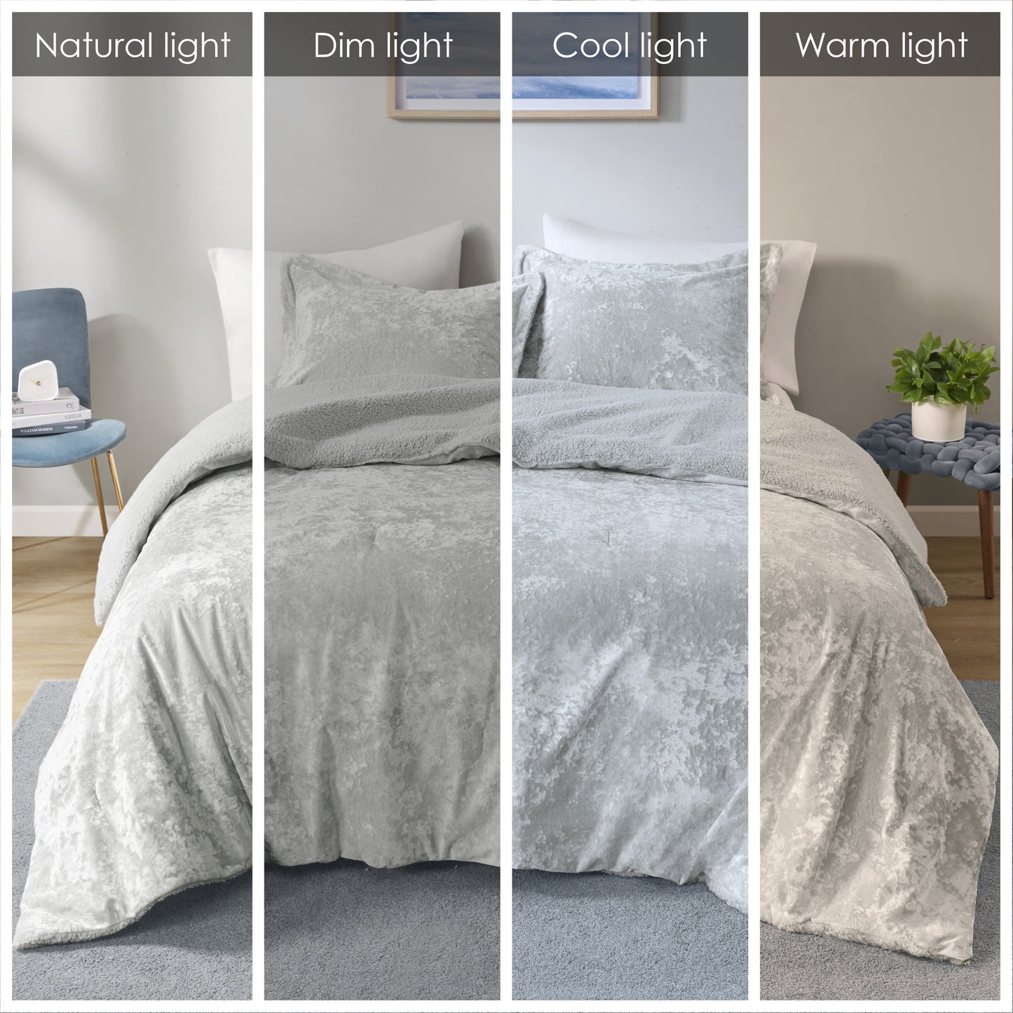 3 Piece Crushed Velvet Sherpa Bedding Set, Reversible Comforter Set
