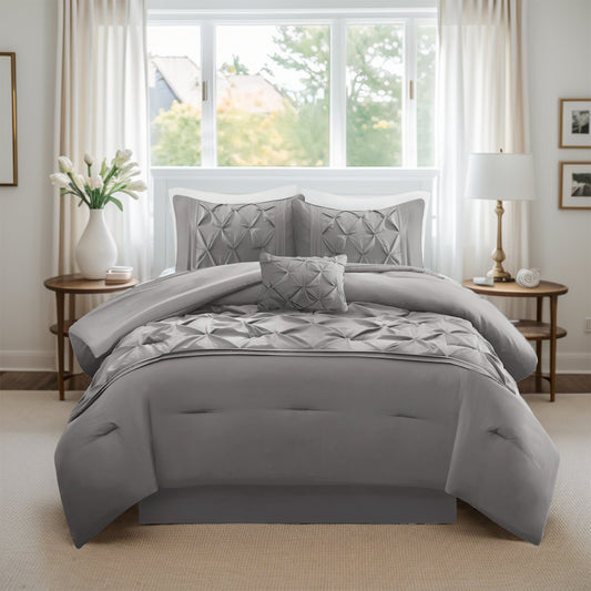 Pintuck Faux Silk Comforter Set with Bed Skirt and Decor Pillow