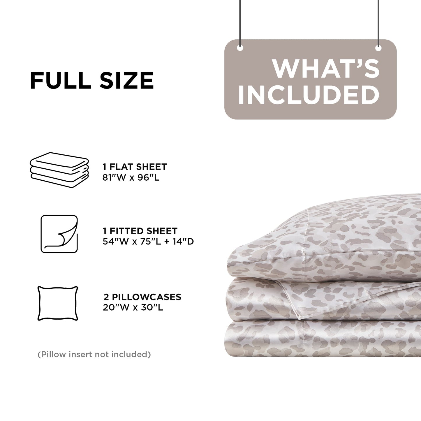 Printed Satin Bed Sheets, 3-Piece Luxury Silky Bedding Sets with Pillowcase