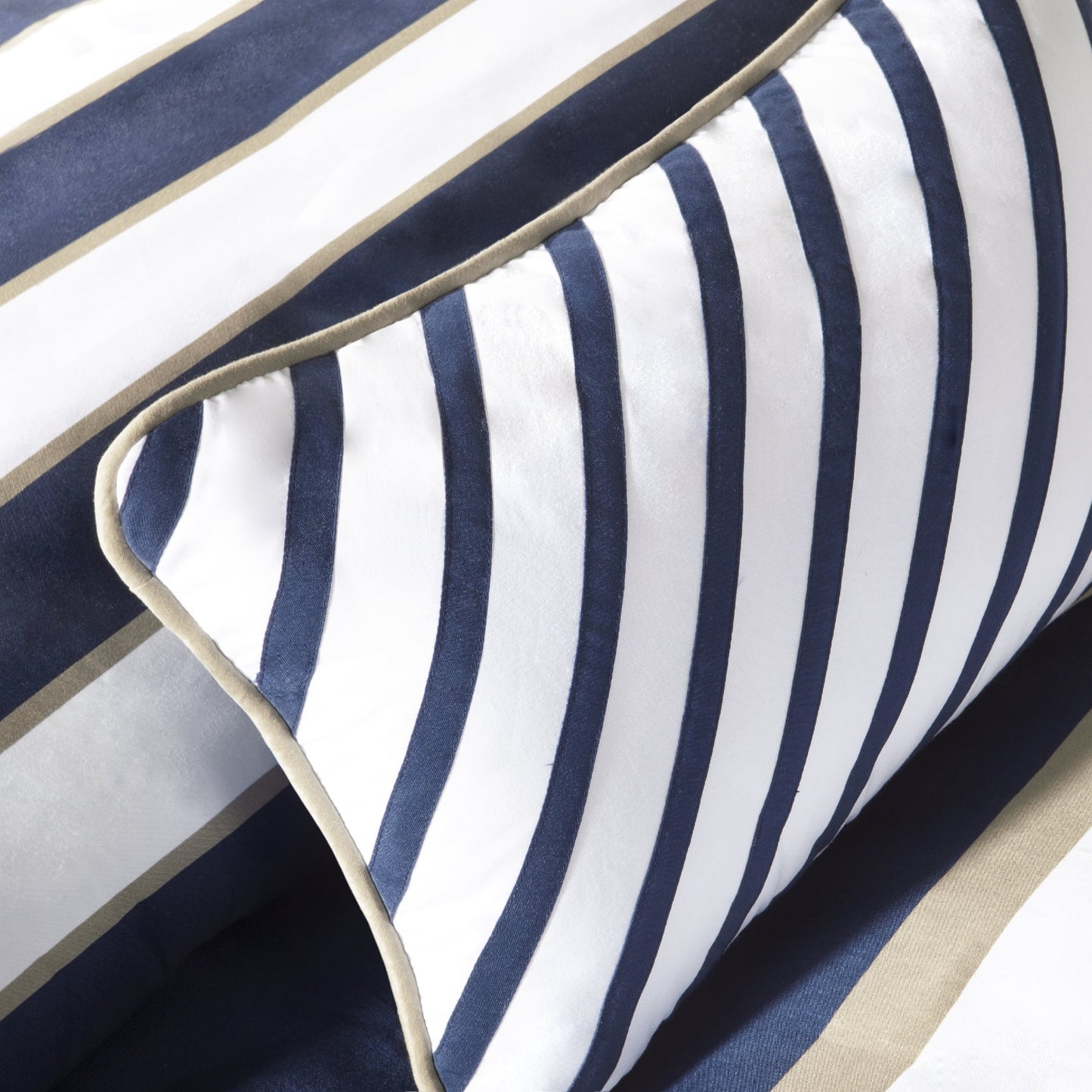 4-Piece Striped Child Comforter Set with Decor Pillow, All Season Boy Bedding Set, Khaki/Navy