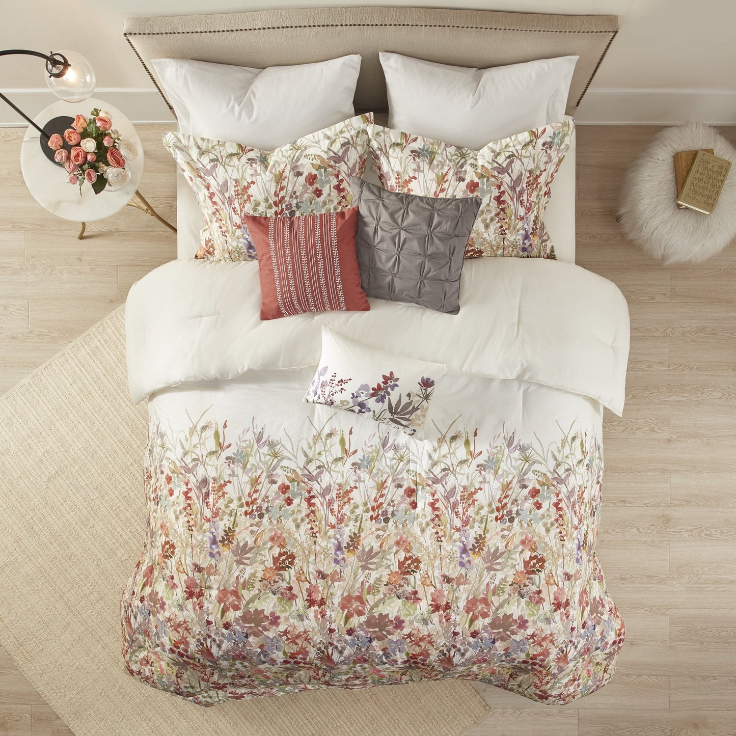 7 Piece Cotton Printed Comforter Set, Multi