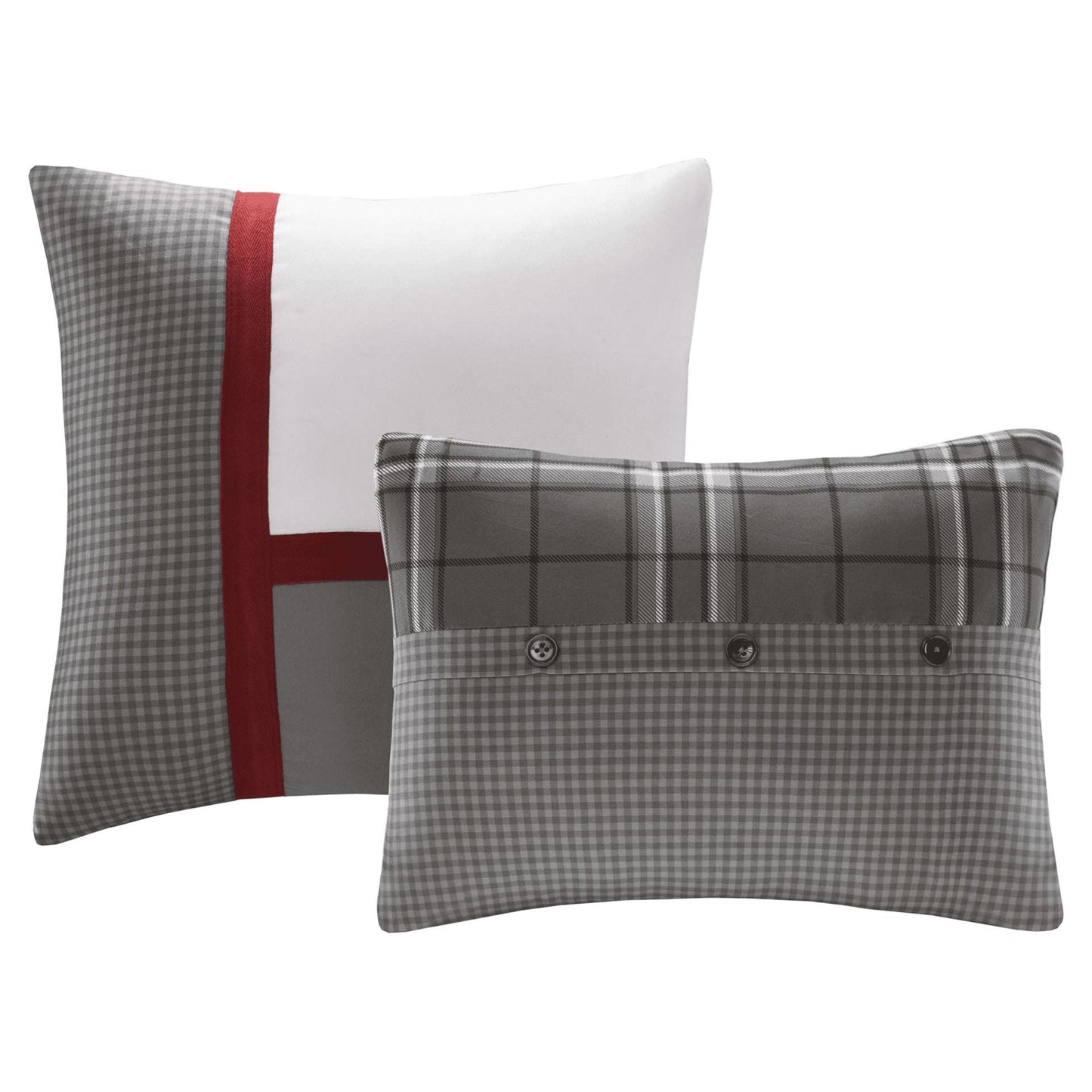 5-Piece Ultra Soft Grey Plaid Print All Season Comforter Set