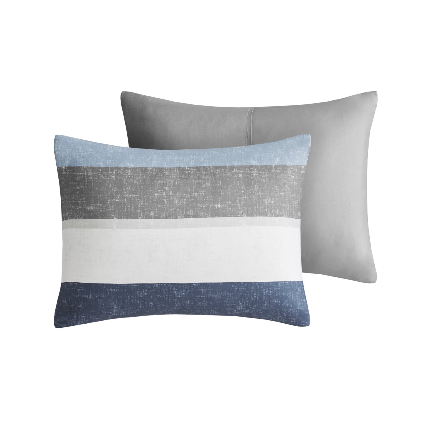 7 Piece Stripe Comforter Set, Bed in a Bag Bedding Set with Flat Sheet and Fitted Sheet, Blue Grey
