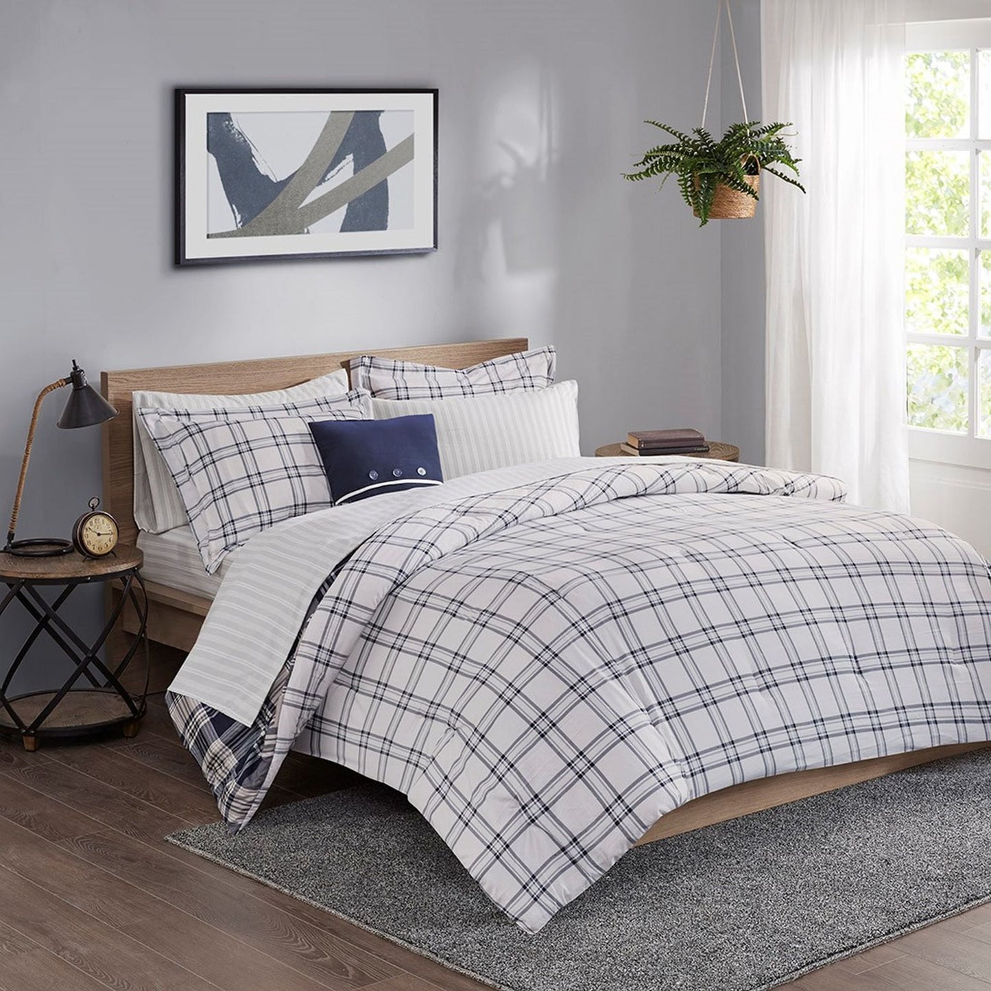 8 Piece Comforter Set with Bed Sheets, Navy