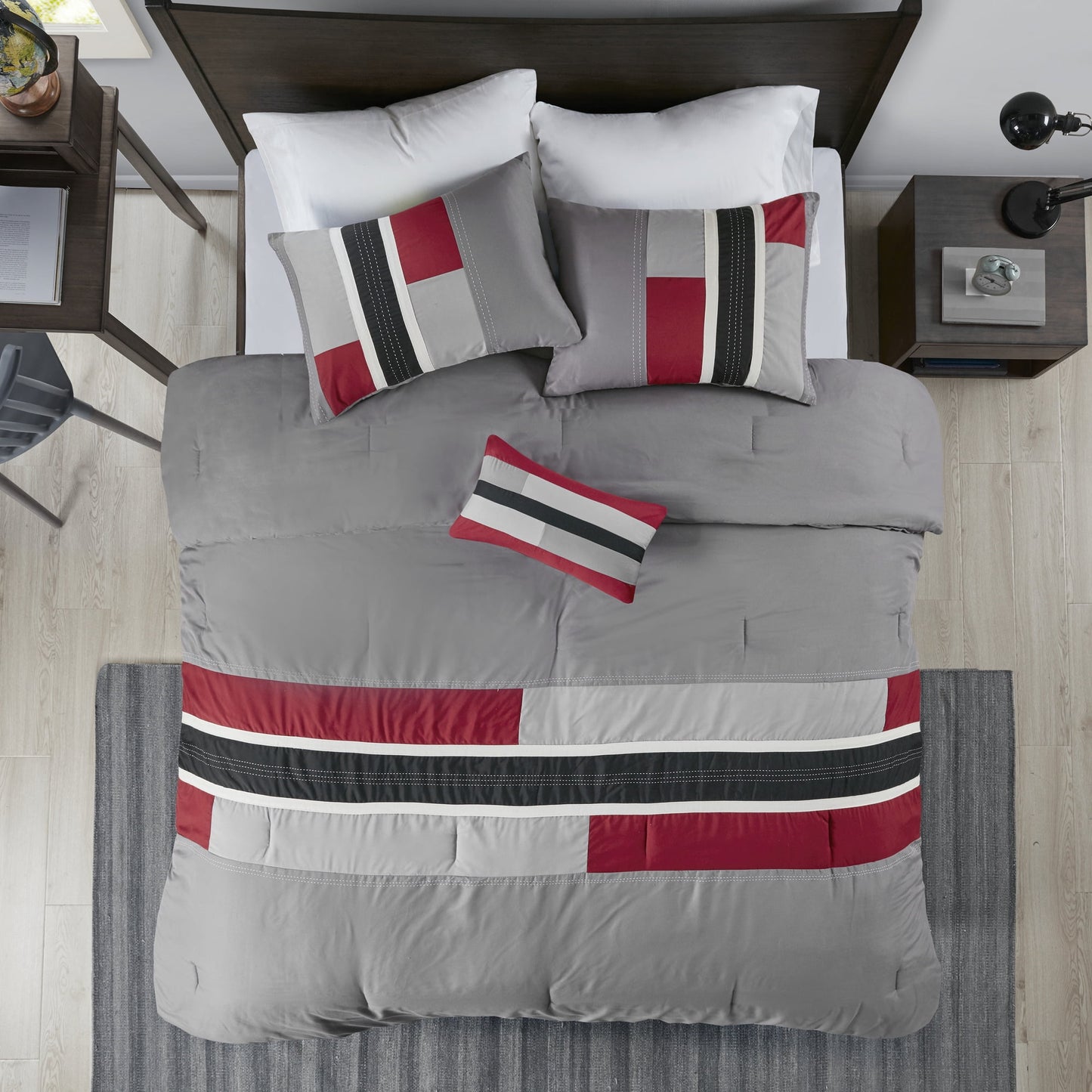 4-Piece All Season Comforter Set with Decor Pillow Geometric Stripes
