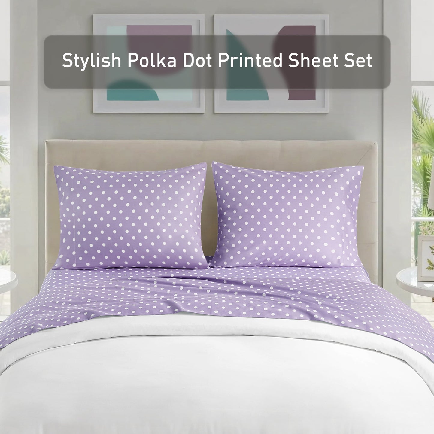 3-Piece Cotton Sheet Set Bed Sheets with Pillowcase Polka Dots Printed Sheet Bedding Sets for Kids