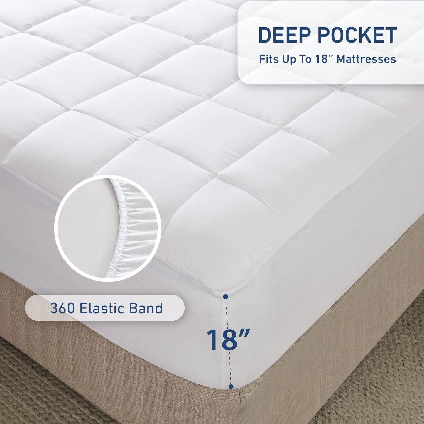 Quilted Fitted Mattress Cover - Extra Thick Mattress Topper with Deep Pocket Mattress Pad Highline
