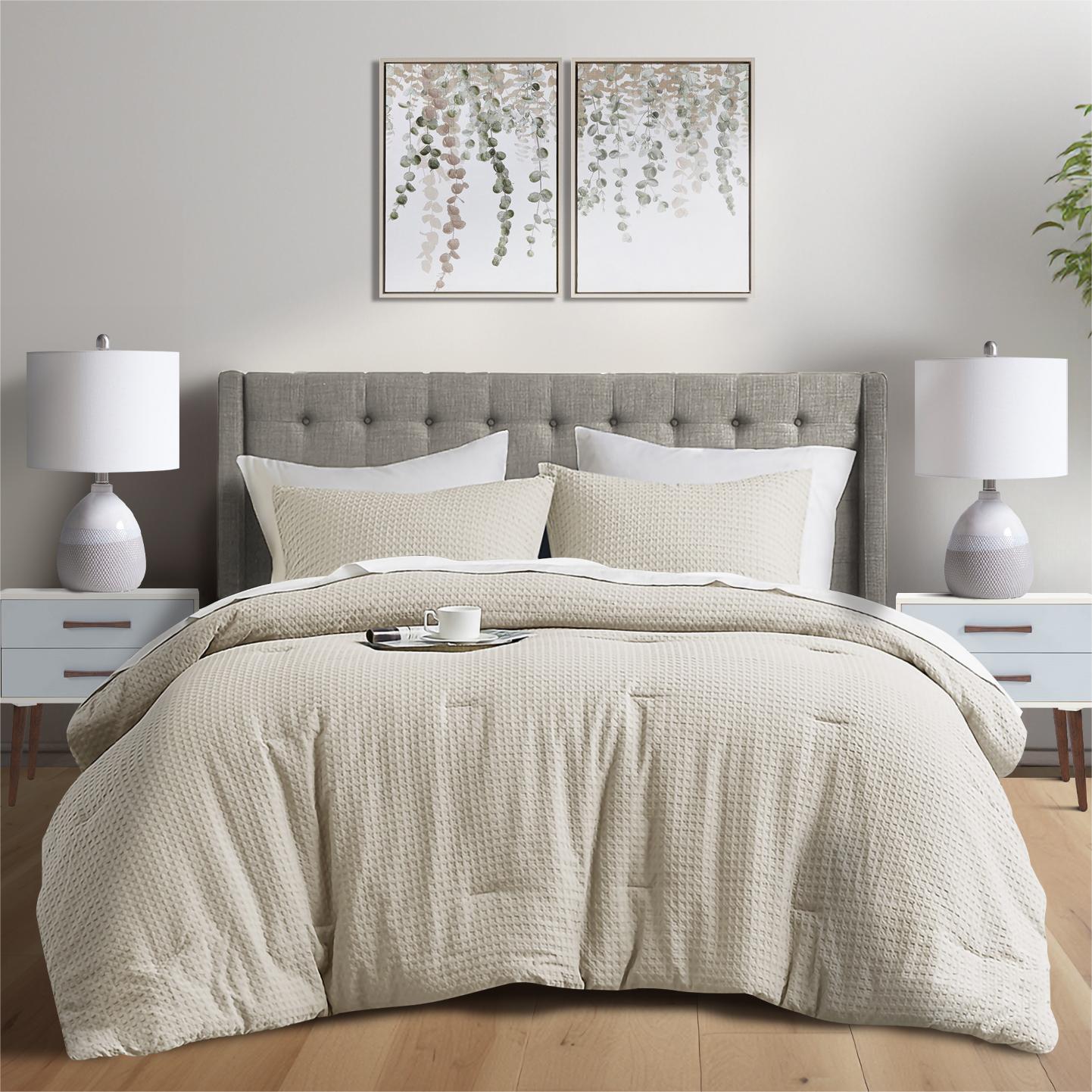 Textured Waffle Like Bedding with Pillow Shams