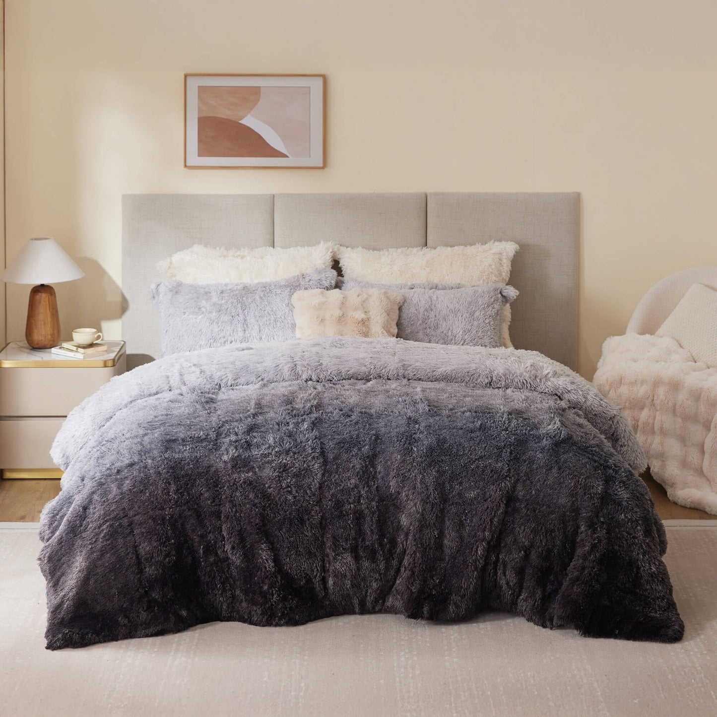 Ombre Shaggy Long Fur Comforter Mini Set