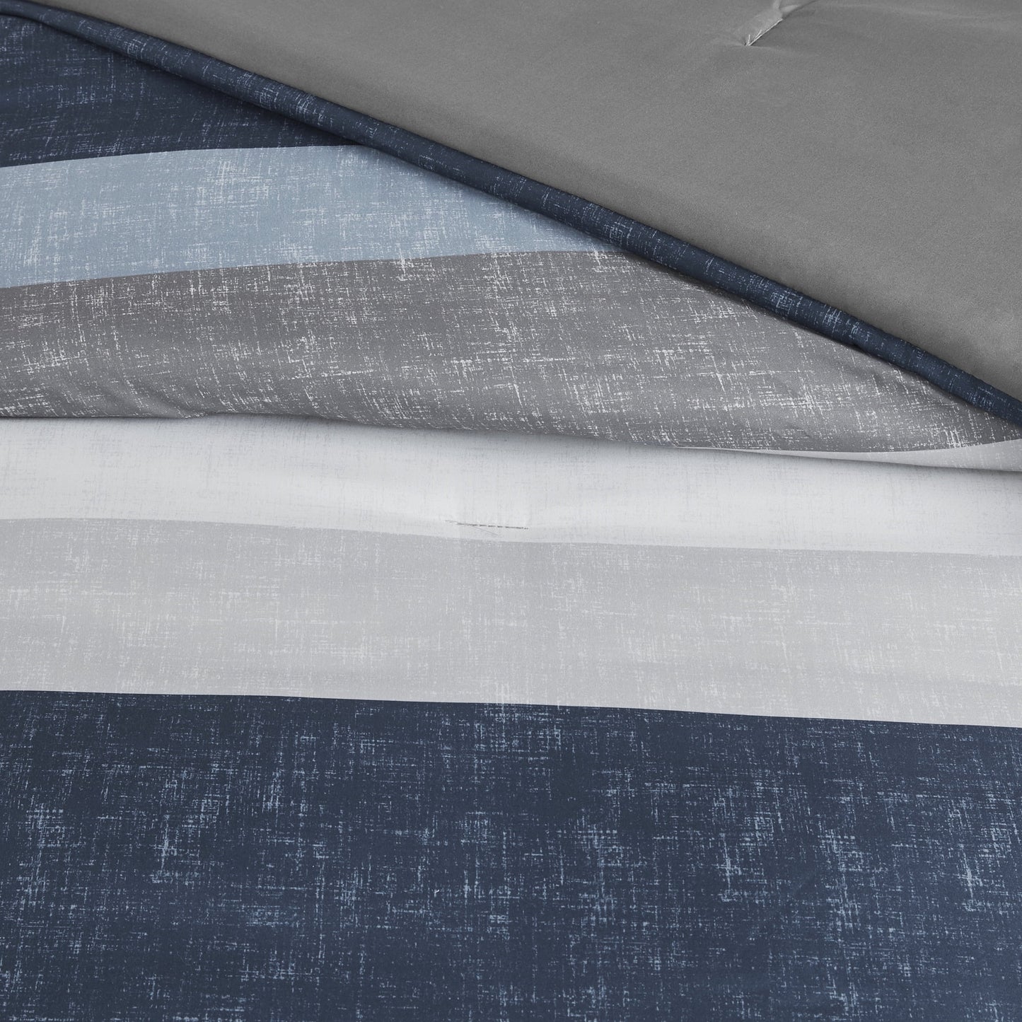 7 Piece Stripe Comforter Set, Bed in a Bag Bedding Set with Flat Sheet and Fitted Sheet, Blue Grey