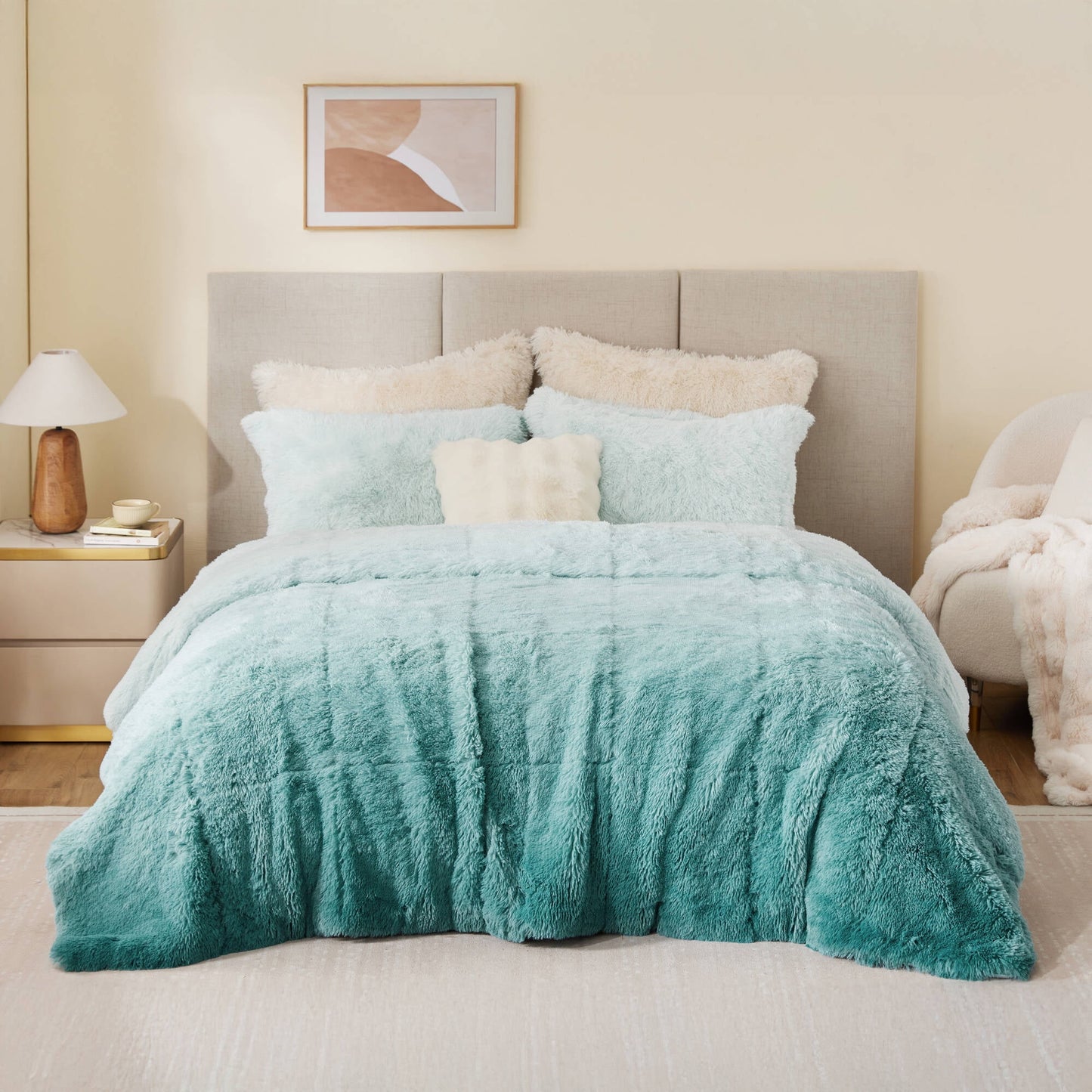 Ombre Shaggy Long Fur Comforter Mini Set