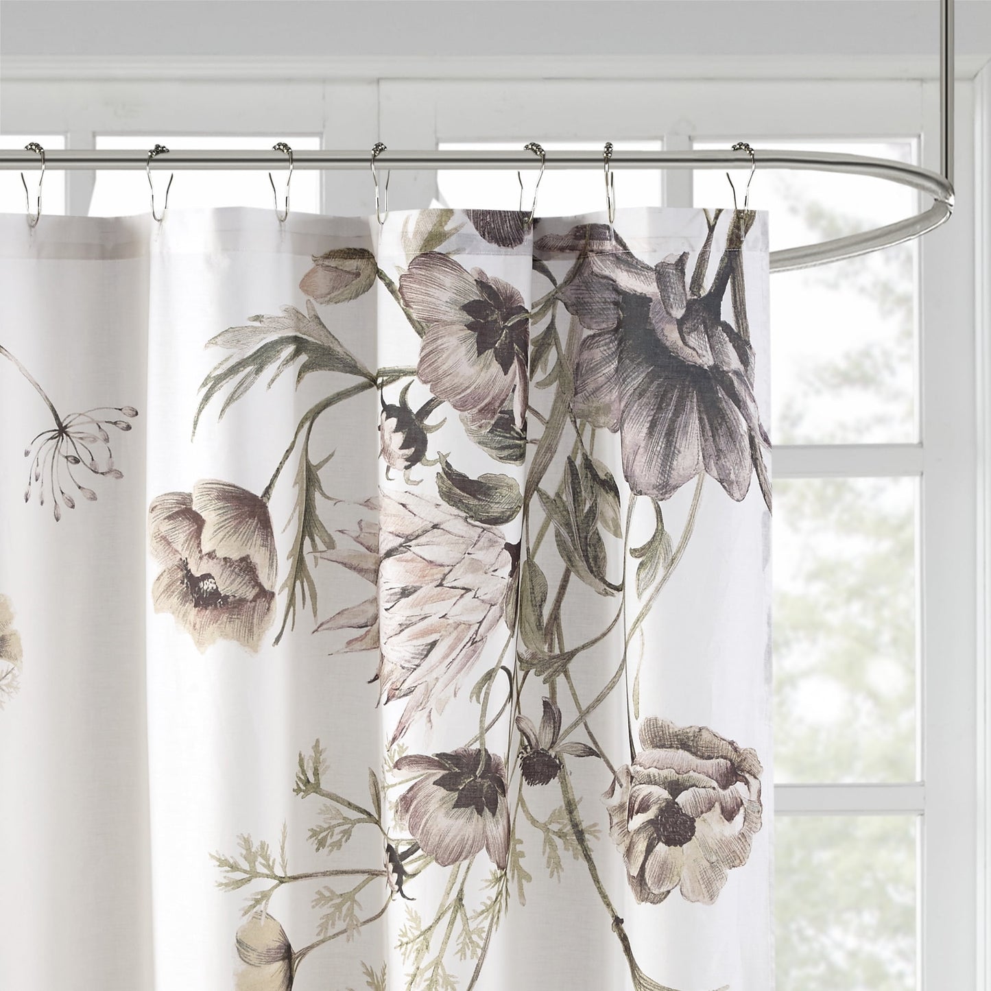 Floral Printed Cotton Shower Curtain, 72” x 72"
