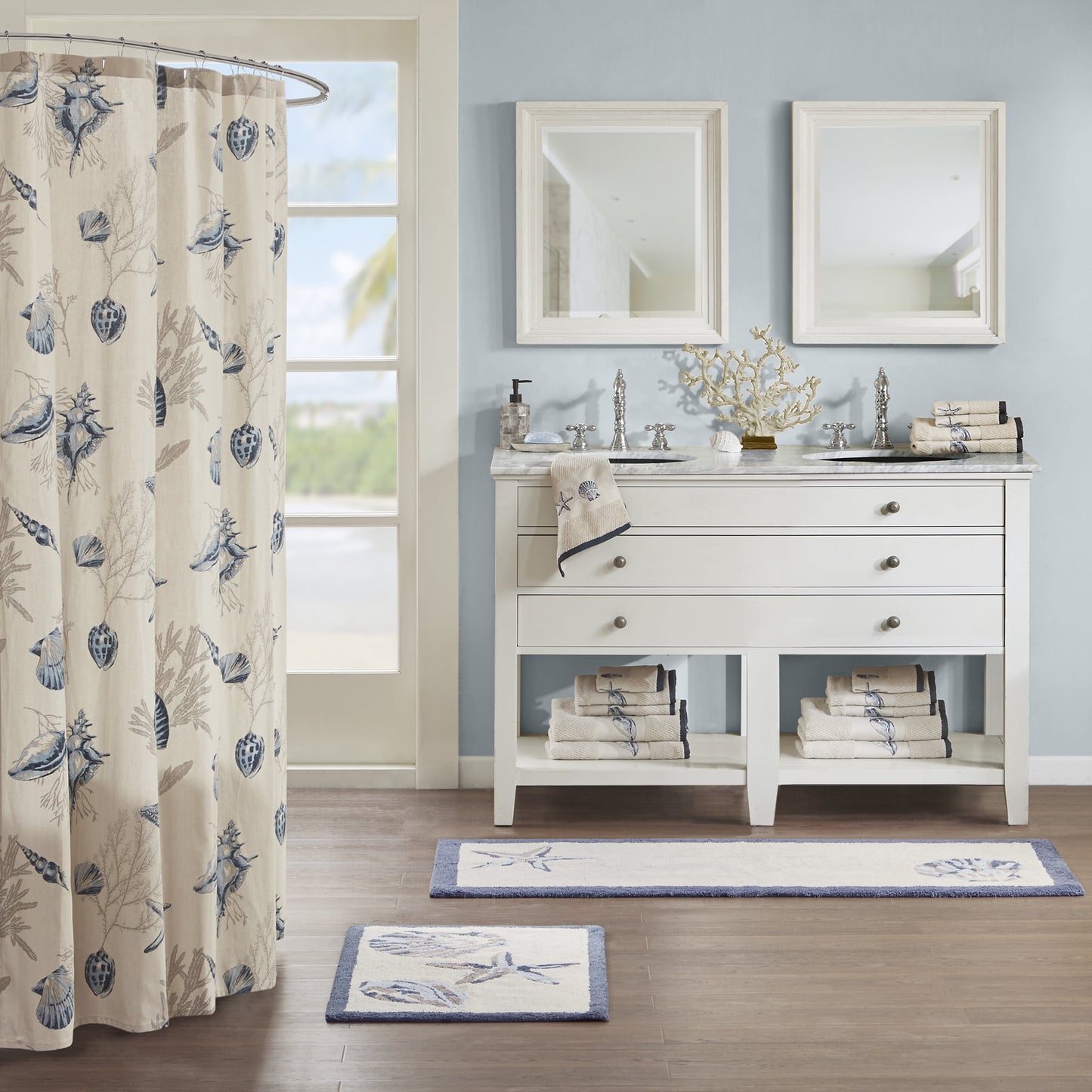Cotton Bathroom Rug Reversible Coastal Machine Washable