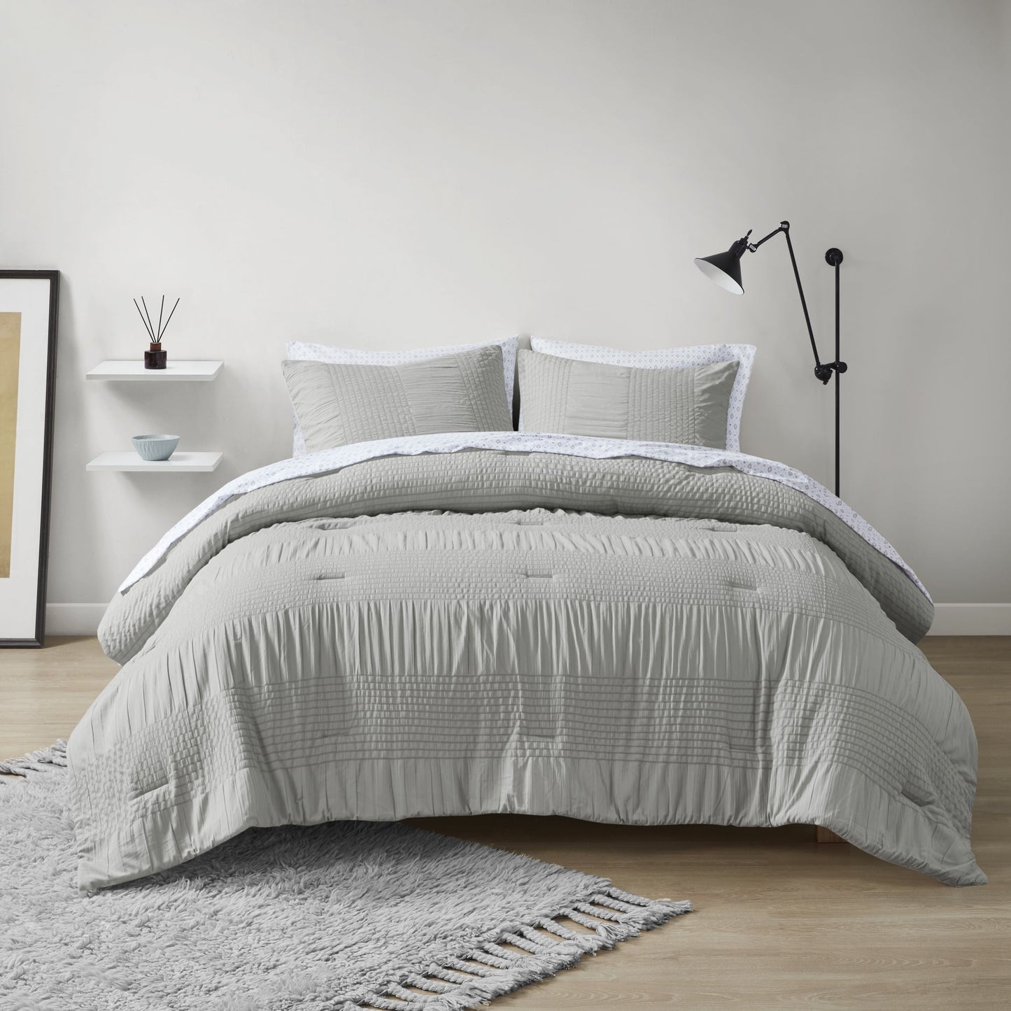 7-Piece Comforter Set with Bed Sheets, Grey