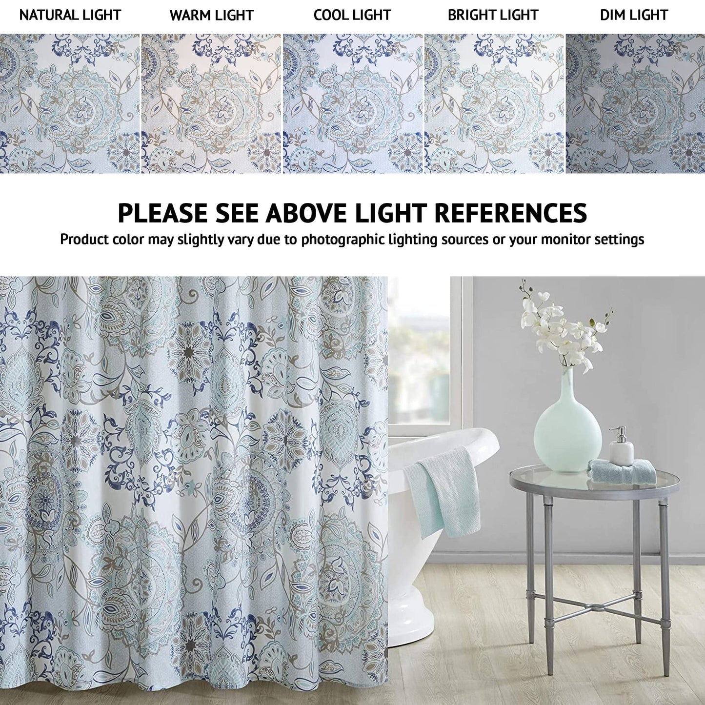 Shower Curtain Cotton Floral Shower Curtain Bohemian Bath Curtains Decor with 12 Button Holes