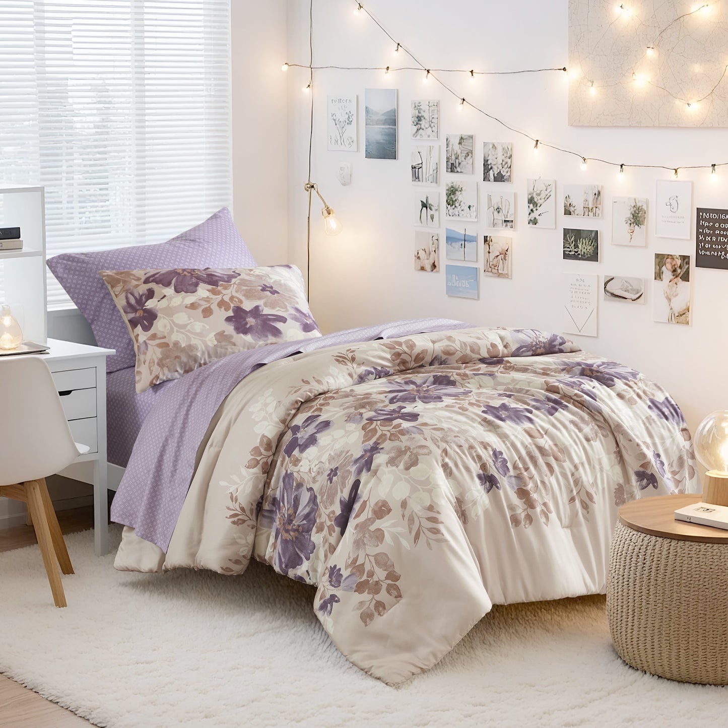 Microfiber Comforter Set, Watercolor Flora Print