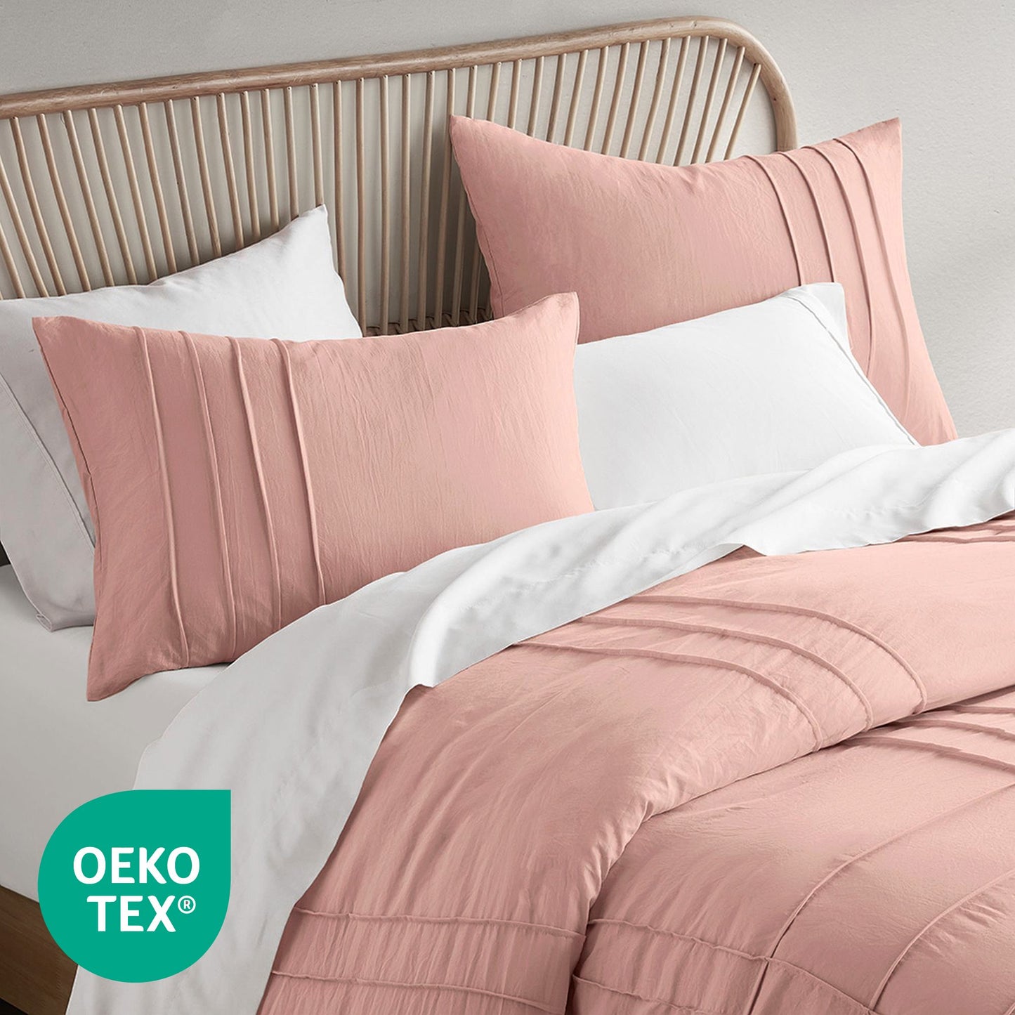 3-Piece Floral Puffy Bow Tie Bedding Set, Pink Comforter Set with Sham