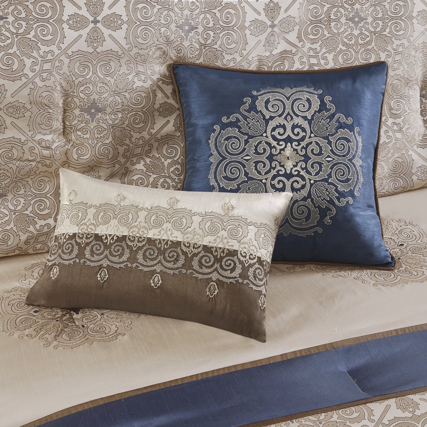 24 Piece Jacquard Comforter Set with Window Curtains, Moroccan-Inspired Bed in a Bag, Navy