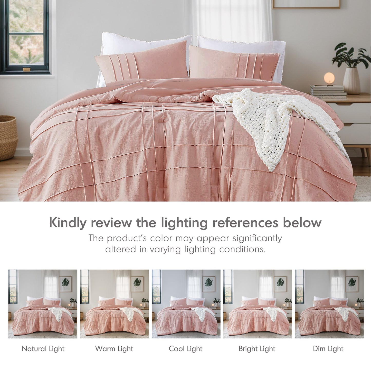 3-Piece Floral Puffy Bow Tie Bedding Set, Pink Comforter Set with Sham