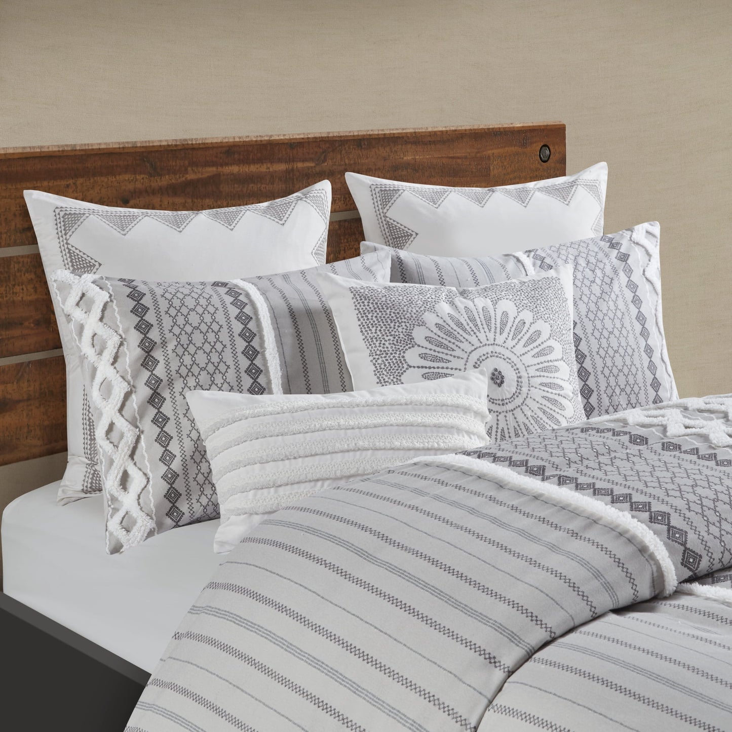 Cotton Oblong Pillow with Tassel Fringe, Ivory